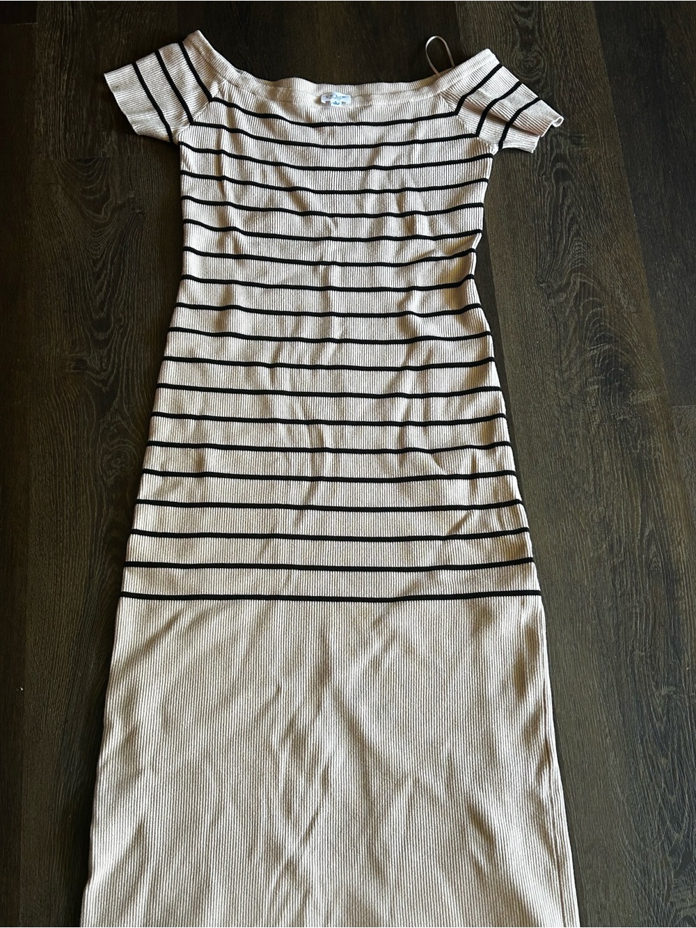 Le Lis Beige and Black One-Shoulder Striped Midi Dress